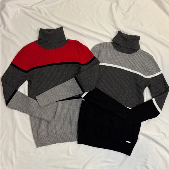 Calvin Klein Sweaters - Two Matching Calvin Klein Color Block Stripe Turtlenecks, Bundle of 2, Small Set